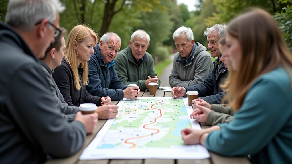 Route planning workshop with printed maps and cyclists